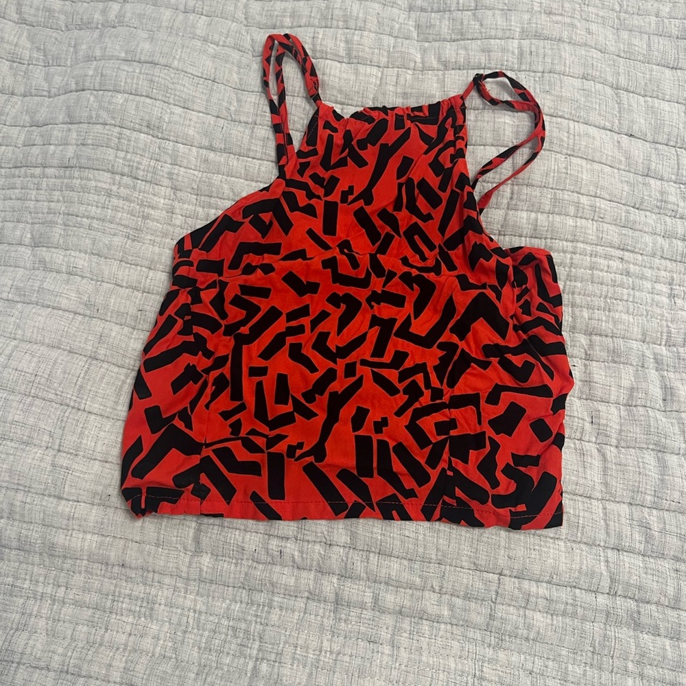 Red and Black Graphic Crop Top